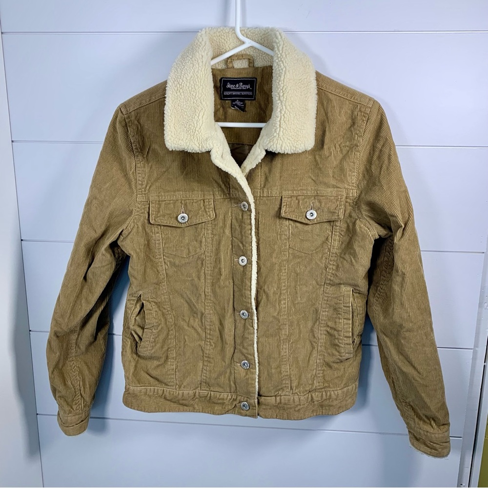 Steve & Barry’s Corduroy Trucker Jacket Women L Sherpa Lining Brown Chore Coat